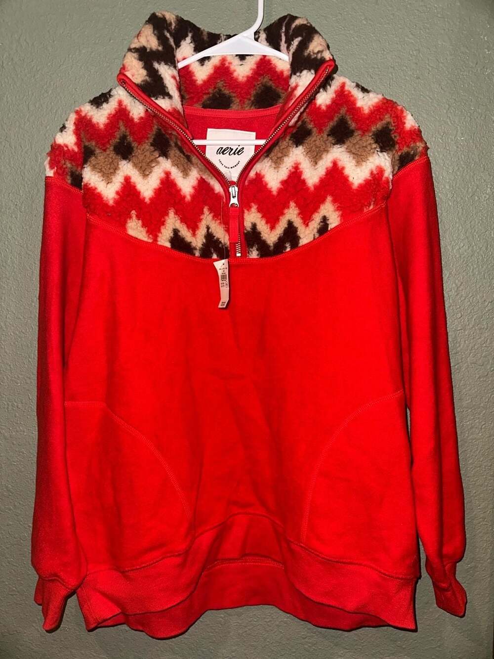 Aerie Hometown Holiday Quarter Zip Sweatshirt Red XXS